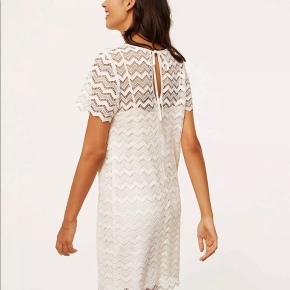 Ann Taylor LOFT Sz 4 Ivory Layered Lace Chevron Crochet Shift Dress s Off White - Picture 3 of 11